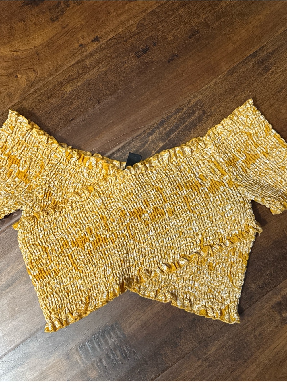 Windsor Mustard Yellow Smocked Off-Shoulder Crop Top